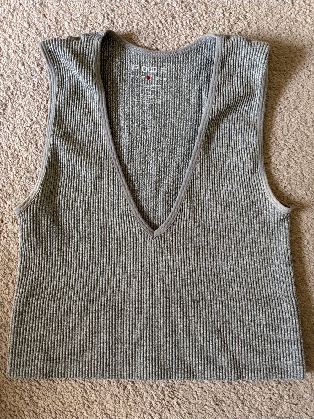 Poof! Ribbed V-Neck Sleeveless Knit Tank in Heather Gray